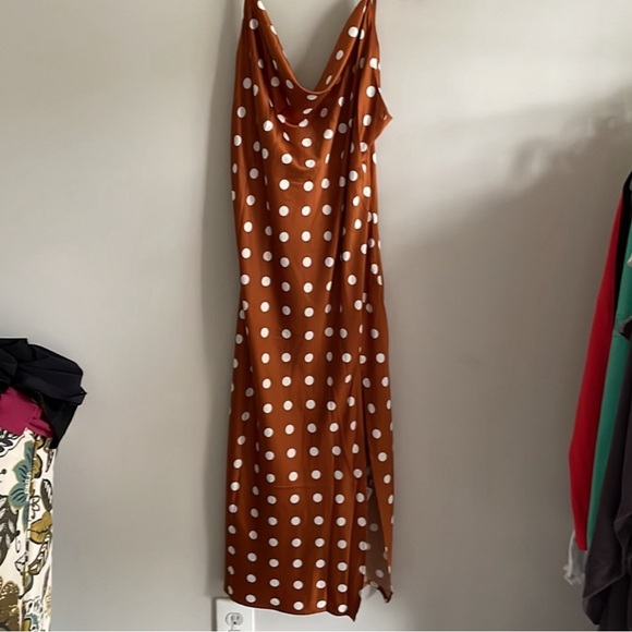 NWT PETAL & PUP Polka Dot SILKY WEAVER DRESS IN RUST US12 polka dot - Picture 3 of 5
